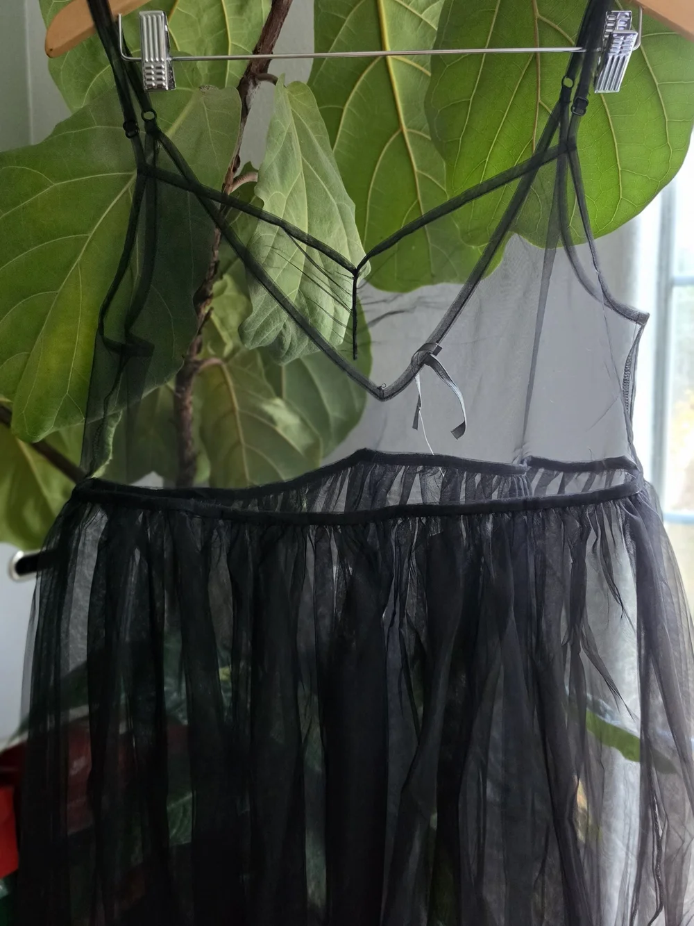 Anthropologie Black Sheer Slip Tulle Midi Dress - Picture 5 of 7